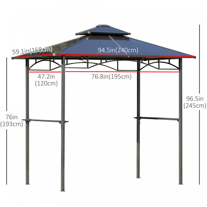 Outsunny 8' X 5' Barbecue Grill Gazebo Tente Exterieure Bbq Auvent Avec Tablettes Laterales Double Couche Pc Toit Aluminium