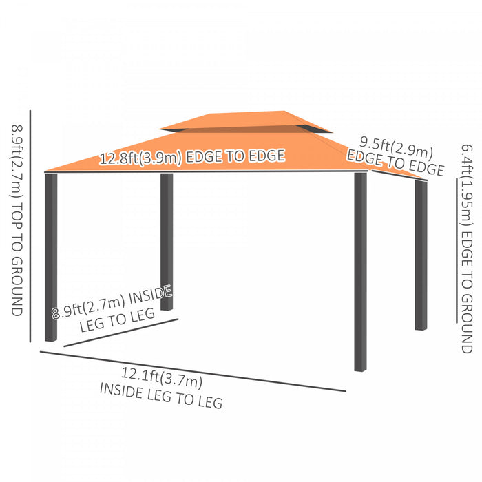 Outsunny 10 X 13pi Belvedere Cadre En Aluminium Tonnelle Auvent Double Niveau Abri De Jardin Avec Filet Et Rideaux, Orange