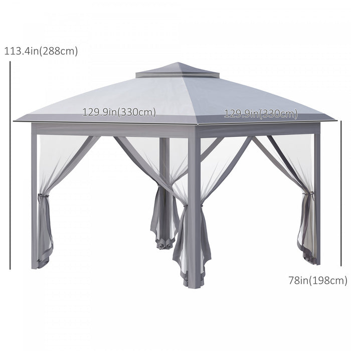 Outsunny Tonnelle Escamotable A Double Toit 11 X 11 Sac De Transport, Gris