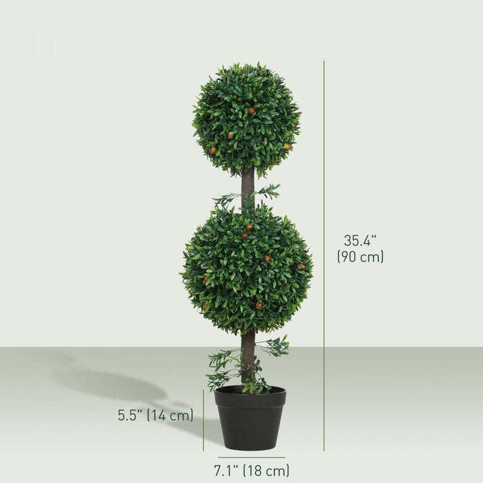 HOMCOM Lot de 2 Arbres Topiaires Artificiels en Buis, Plantes Fausse, Vert