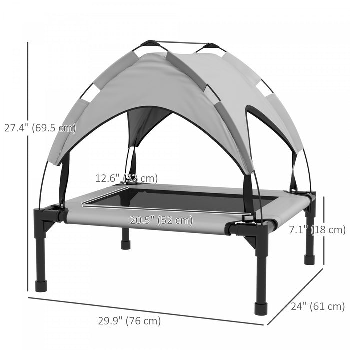Pawhut Lit Sureleve Pour Chien Avec Auvent, Lit Rafraichissant , Lit Sureleve Portable Avec Maille Respirante Lavable, Pour Interieur Et Exterieur, Petit Et Moyen Chien, 30\" X 24\" X 27\", Gris Clair