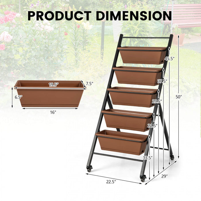 Costway 5-tier Vertical Raised Garden Bed Elevated Planter Avec Roues Et Boites A Conteneurs