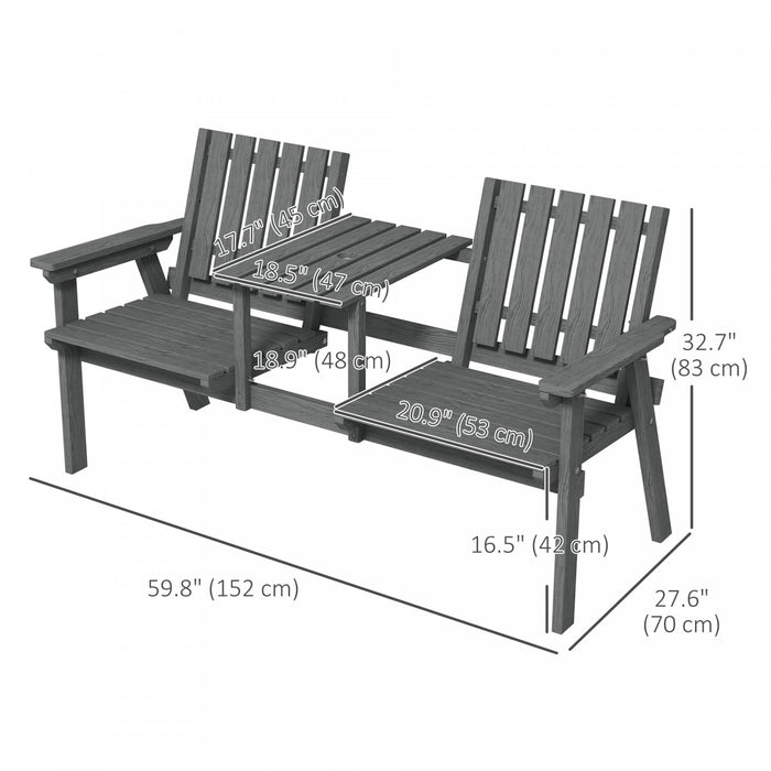 Outsunny Banc En Bois Avec Table Centrale Et Trou Pour Parasol, Gris