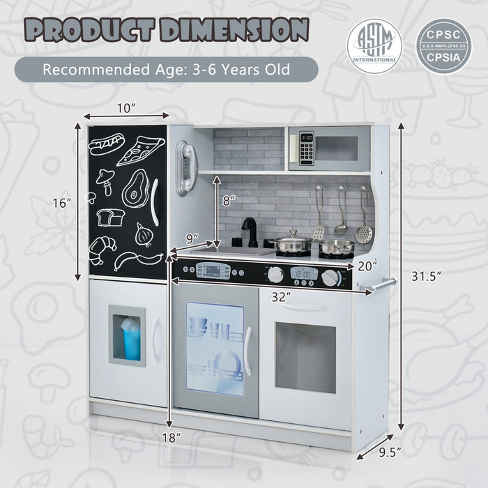 Costway Kid's Pretend Play Kitchen Toddler Kitchen Playset Avec Tableau Noir Blanc