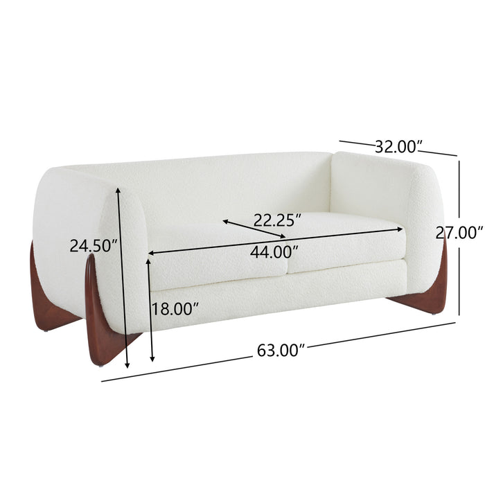 Lillian Canape deux places moderne en bois massif avec revetement en boucle, assise confortable, beige