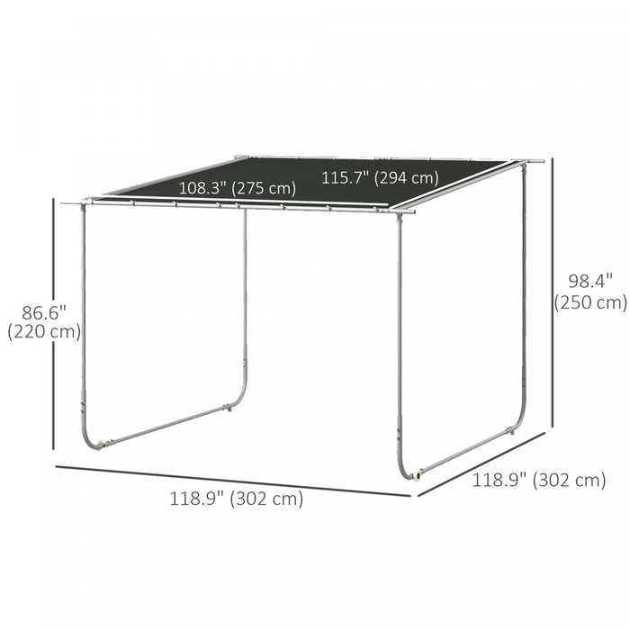 Outsunny 10' X 10' Pergola Mobile, Gazebo Exterieur Avec Roues, Auvent Resistant Aux Uv Et Sacs De Sable, Abri Solaire Pour Porche, Patio, Terrasse, Gris