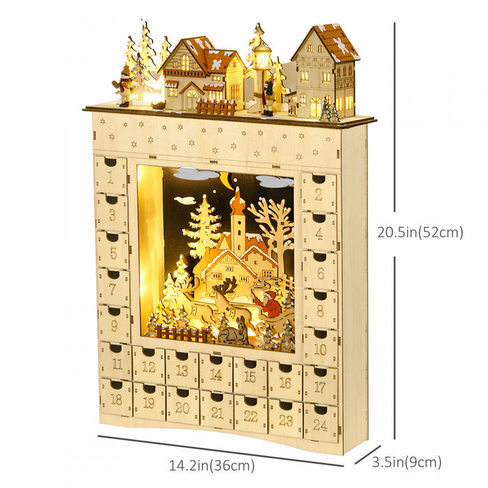 Homcom Calendrier De L'avent De Noel, Compte A Rebours Jusqu'a Noel En Bois