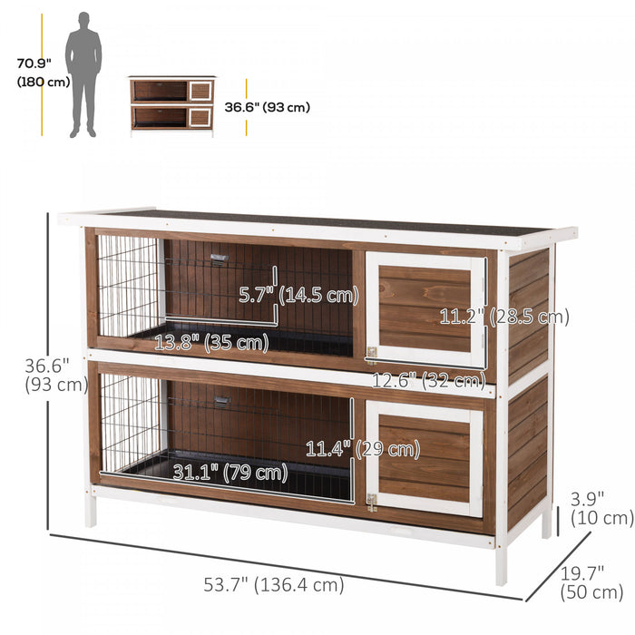 Pawhut Lapin Hutch Lapin Maison Pour Animaux De Compagnie Coop En Bois Run Habitat Volaille 2 Etages Avec Run Brun