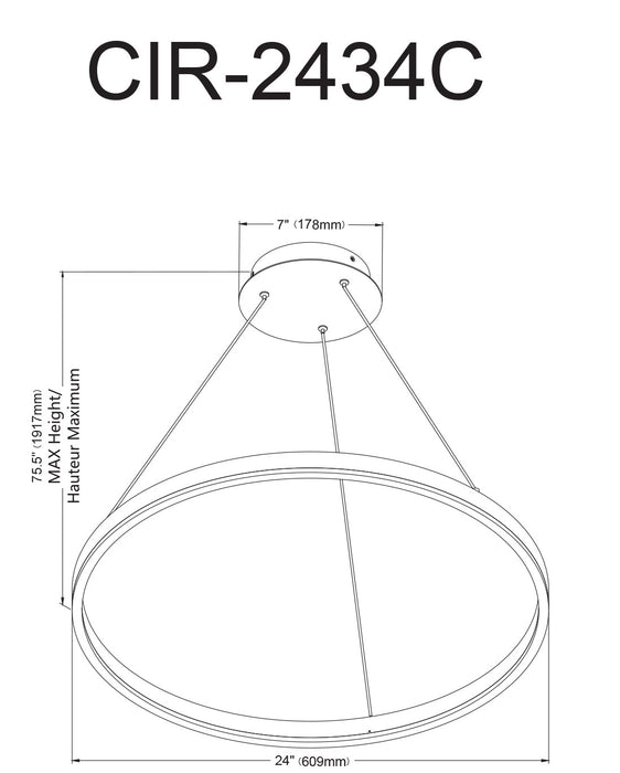 Lustre Circulo de Dainolite en acrylique blanc qui diffuse la lumière, avec fini noir mat et ampoule de 34 W