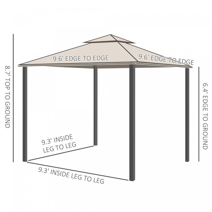 Outsunny 10x10pi Pavillon De Jardin A Double Toit Avec Fonction De Ventilation Auvent Abri Jardin Evenement Fete Tente Cour Pare-soleil Cadre En Acier Avec Moustiquaire