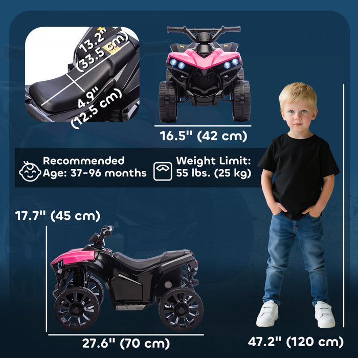 VTT 4 roues Qaba pour enfants, voiture electrique a batterie 6 V avec musique et phares LED pour garcons et filles de 3 a 8 ans, rose