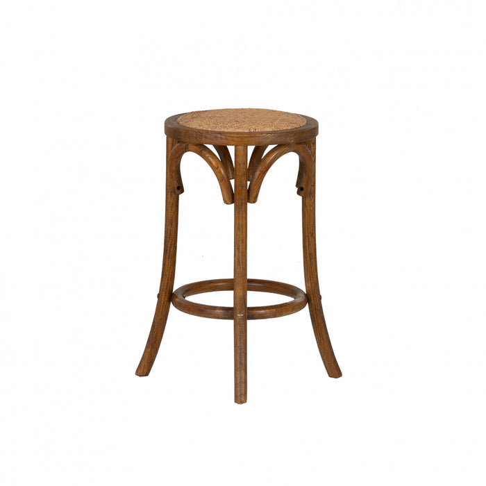 Tabouret Rae de hauteur comptoir en rotin et sans dossier - noyer