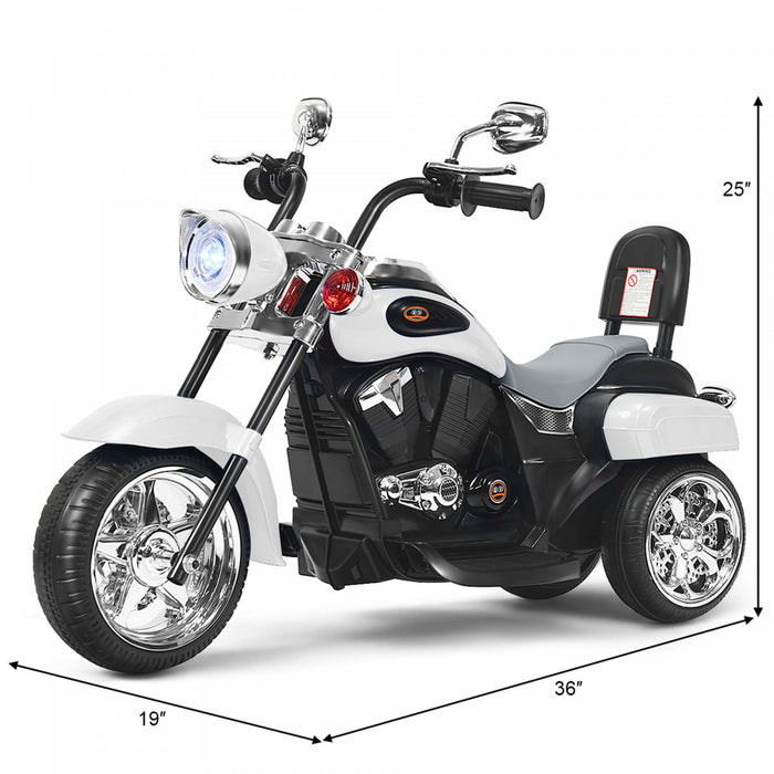 Costway 3 Roues Enfants Rouler Sur Moto 6v Batterie Alimentee Jouet Electrique Blanc