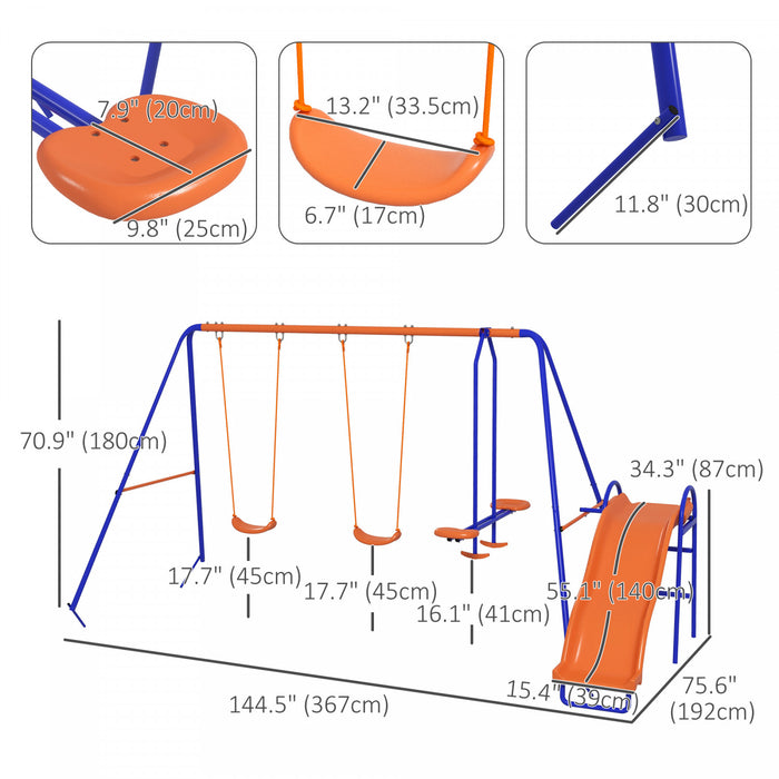 Outsunny 4 En 1 Metal Swing Set Avec Double Balancoire, Planeur, Toboggan, Echelle, Kids Swing Set Pour Jardin, Exterieur, Aire De Jeux, Multicolore