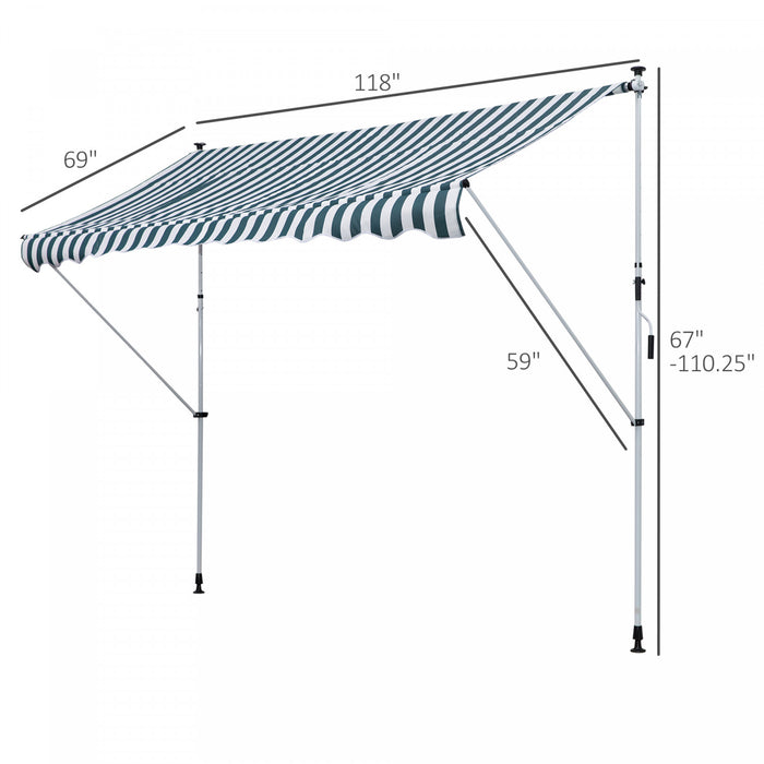 Outsunny Store Banne Manuel Retractable Inclinaison Et Hauteur Reglable Installation Rapide Metal Alu Polyester Anti-uv Vert Blanc Raye