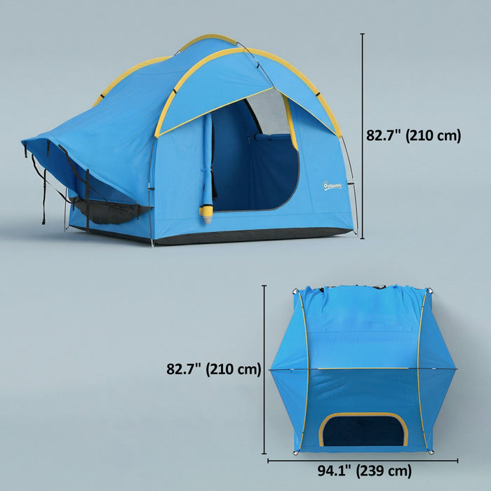 Tente de Camping Outsunny pour Voiture avec 3 Portes, 3000 mm Impermeable, Bleu et Orange