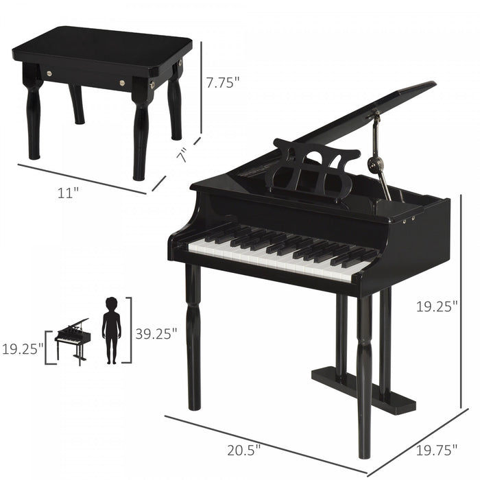 Homcom Moderne Enfants Piano 30 Touches Ensemble De 2 Mini Jouet Pour Enfant Piano A Queue Avec Pupitre Et Banc, Meilleurs Cadeaux Noir