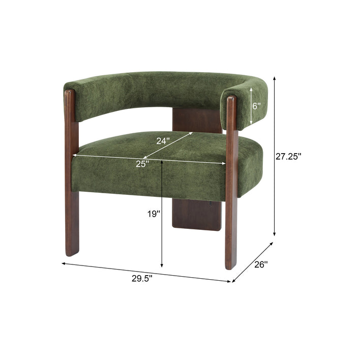 Olivia Fauteuil d’appoint rembourre en velours avec dossier cylindrique et structure en bois de caoutchouc, vert