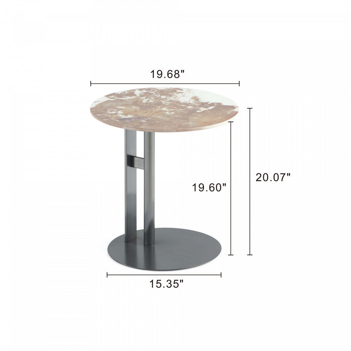 Table d’appoint moderne glamour Alondra avec plateau en pierre frittee noire