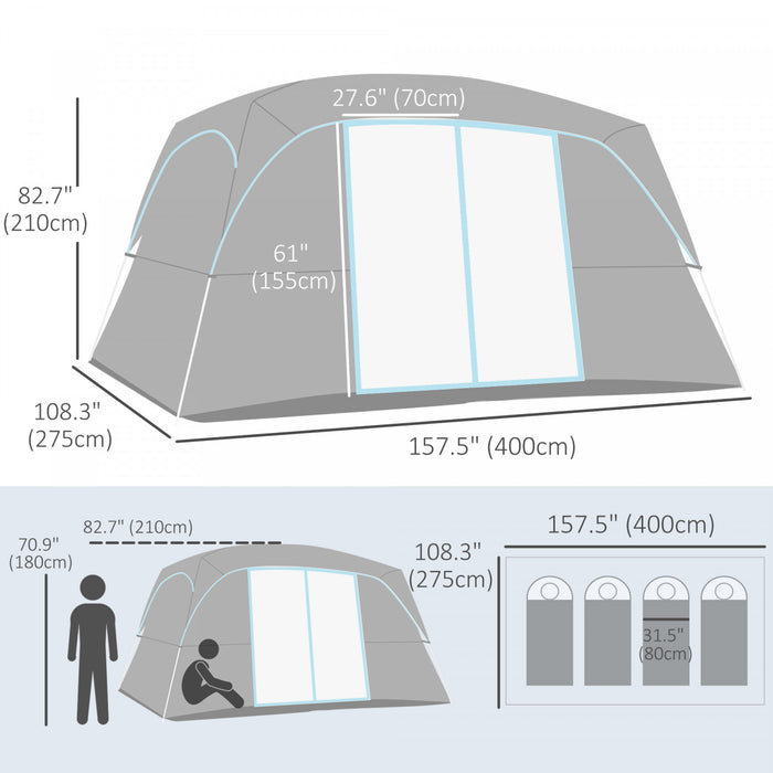 Outsunny Tente De Camping Tente Familiale 4-8 Personnes Avec 2 Chambres