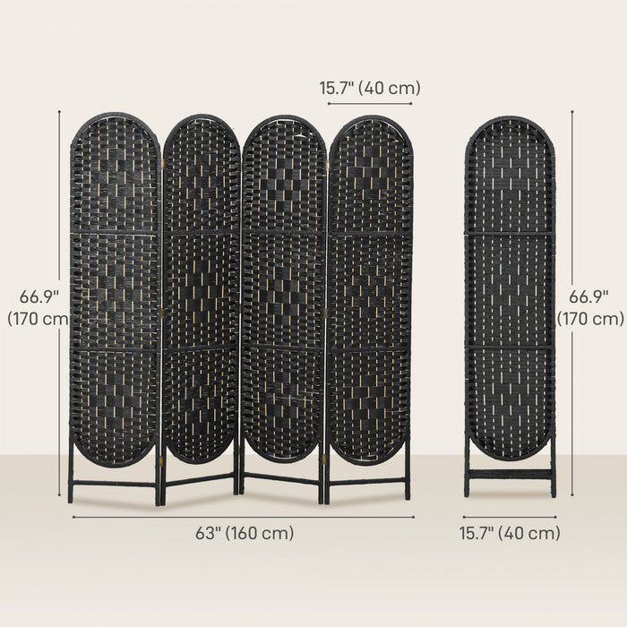 HOMCOM Paravent 4 Panneaux, Ecran Pliable Bohemien, Noir