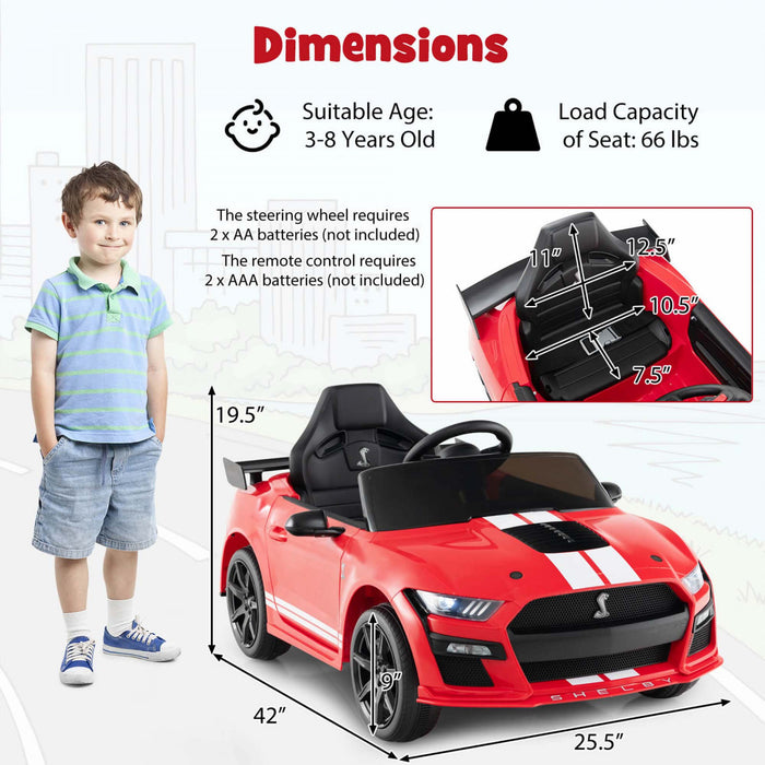 Costway 12v Sous Licence Ford Mustang Shelby Gt500 Enfants Rouler Sur La Voiture Avec Telecommande Rouge