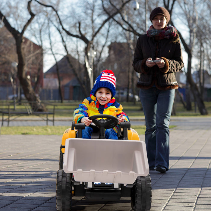 Costway Enfants Montent Sur Excavateur 12v Tracteur Electrique Rc W / Seau De Creusement Jaune