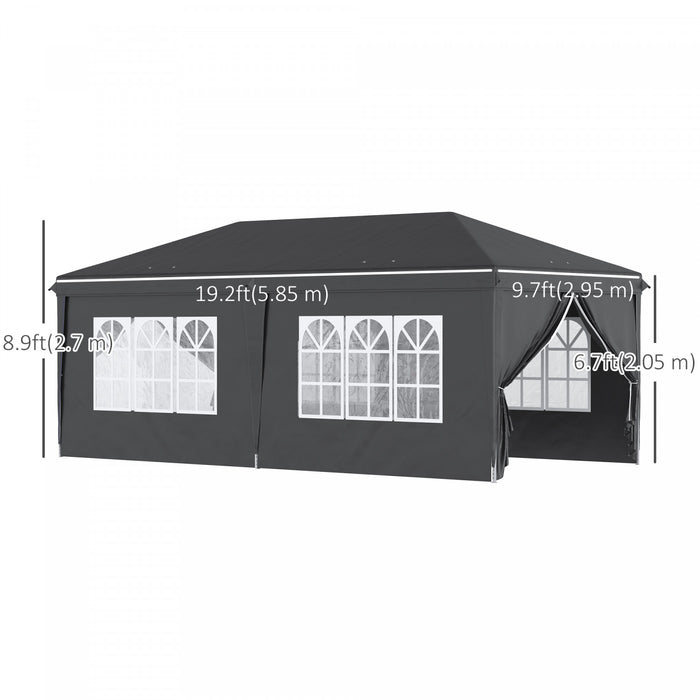 Outsunny 10x20pi Tente Exterieure Facile Pliable Gazebo Tente De Fete Auvent Abri De Jardin Abri, Noir