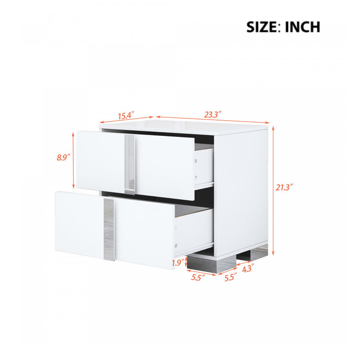 Madeline table de chevet avec 2 tiroirs de rangement et pieds en metal, blanc