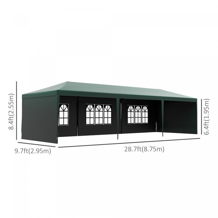Outsunny Tente De Fete 10' X 29' Avec Parois Laterales Et Grandes Fenetres Transparentes Pour Jardin, Arriere-cour, Exterieur, Vert