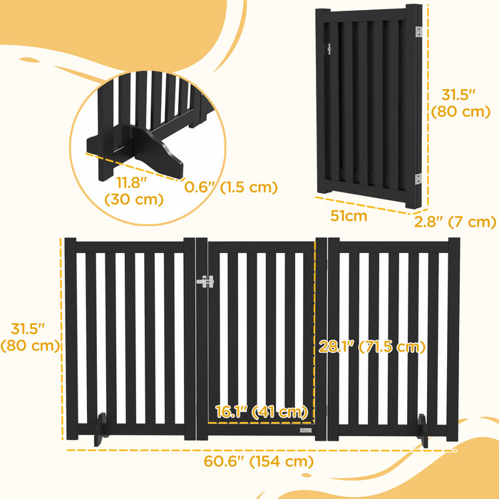 Pawhut Barriere Pliable Pour Chien Avec Porte, Barriere Autoportante A 3 Panneaux Avec Pieds De Soutien, Parc Interieur Pour Chiens De Taille Moyenne Et Inferieure, Noir