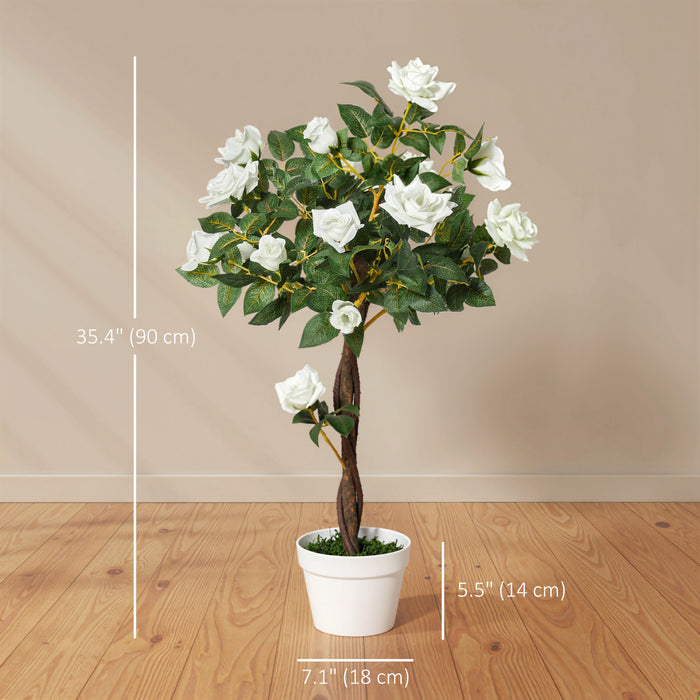 Outsunny Arbre Decoratif a Roses Artificielles avec Fleurs Realistes, Blanc