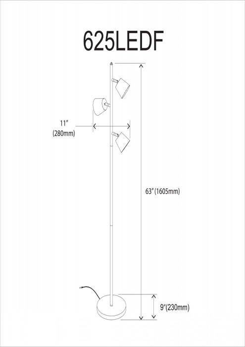Lampe à pied Modern de Dainolite avec fini noir mat et 3 ampoules à DEL