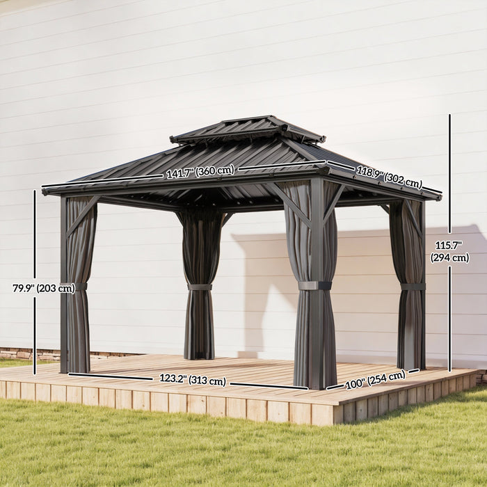 Outsunny Gazebo a Toit Rigide 3 x 3,6 m avec Canopee Double en Acier Galvanise