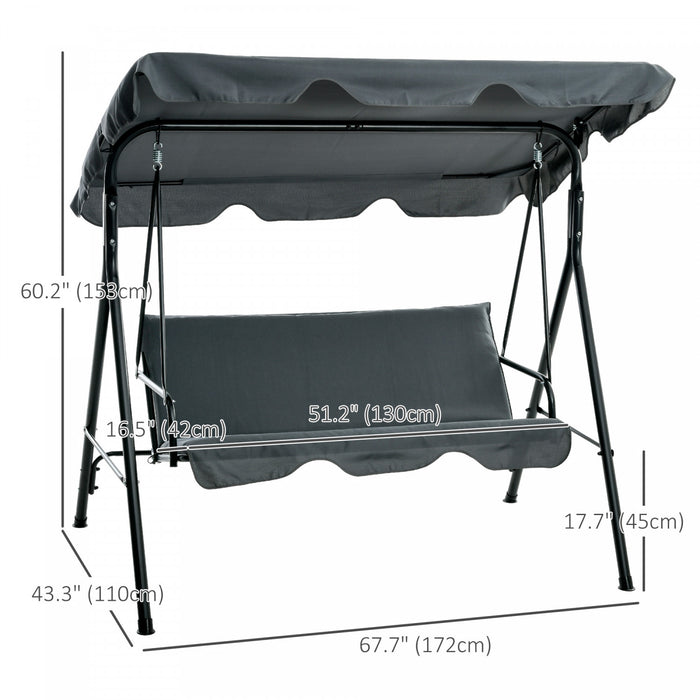 Outsunny Balancoire De Patio A 3 Places Avec Auvent Reglable, Gris