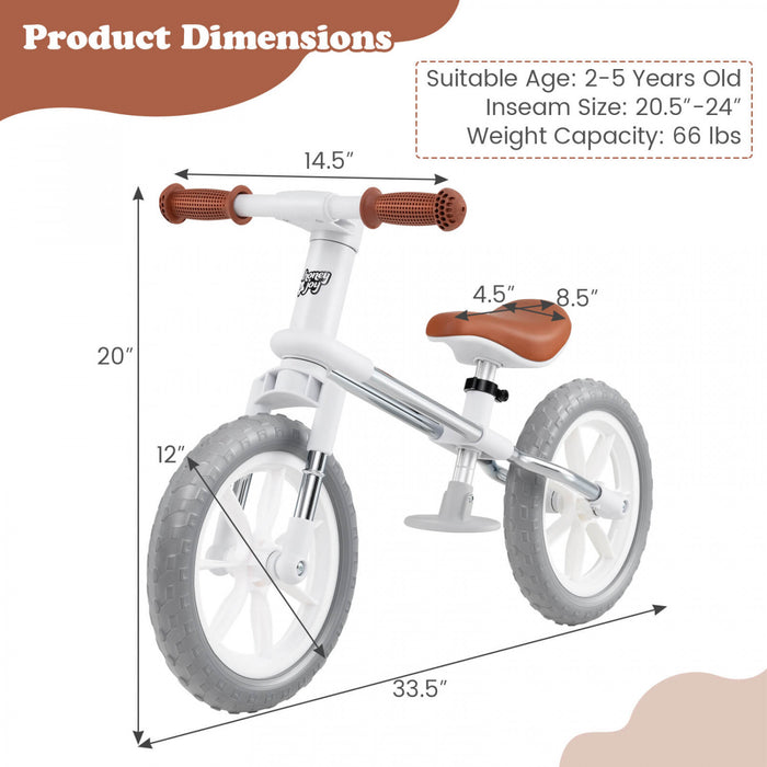Honeyjoy 12\" Equilibre Velo 2 Roues Velo Pour Enfants Avec Siege Reglable Blanc