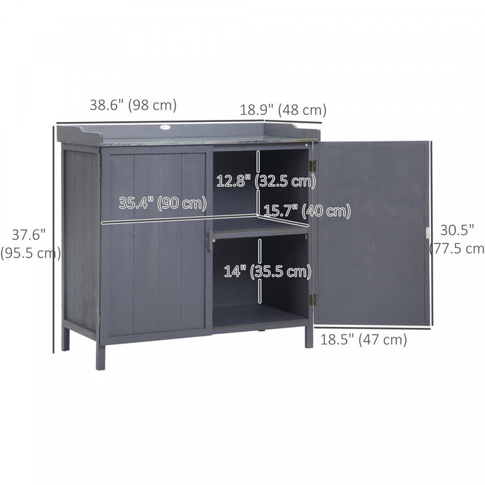 Outsunny Armoire De Rangement De Jardin, Table D'empotage D'exterieur, Gris