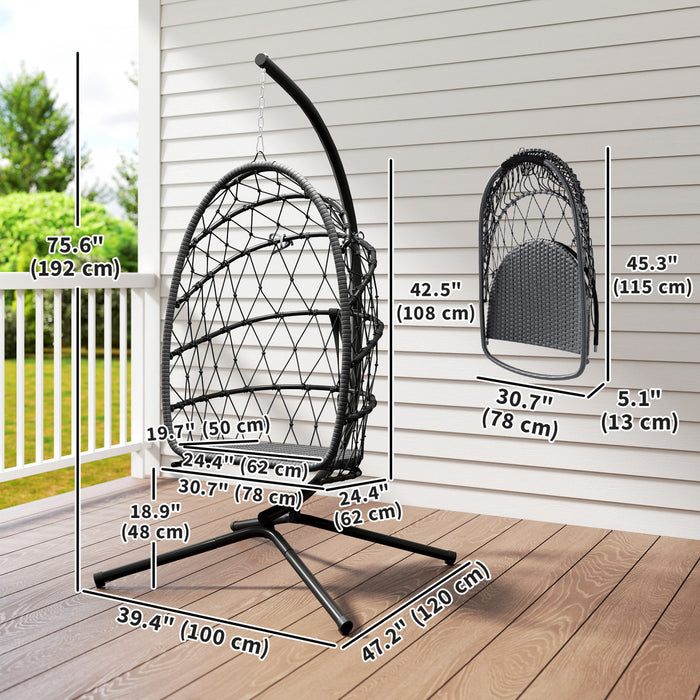 Chaise suspendue Outsunny avec support, chaise balancoire pliable, gris fonce