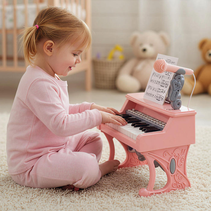 Costway Mini Clavier Piano pour Enfants 25 Touches, Hauteur 13 po, Piano Electrique avec Pupitre et Microphone
