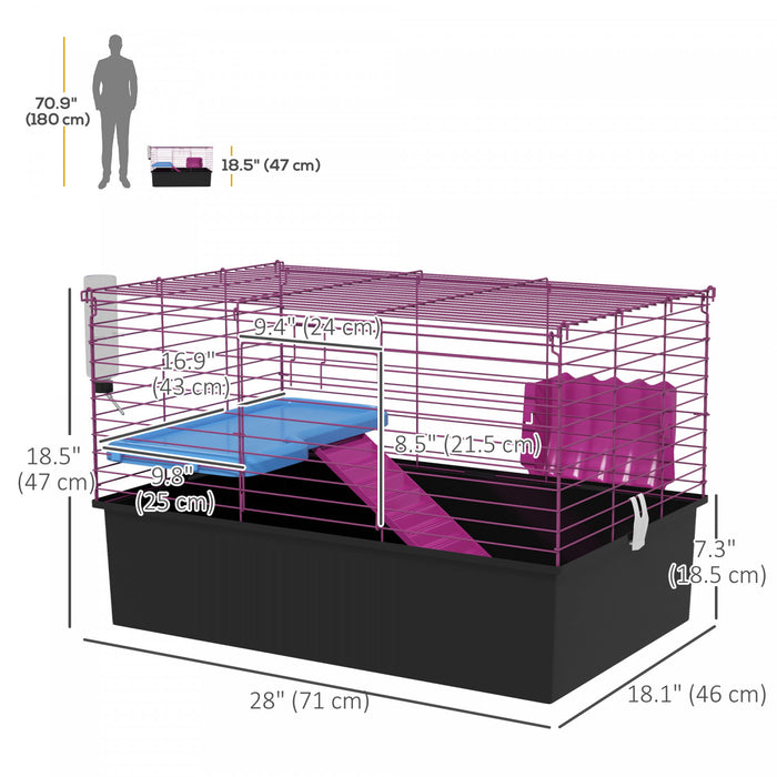 Pawhut Cage Pour Petits Animaux De 18.5\", Cage Pour Cochon D'inde Avec Bouteille D'eau, Plat De Nourriture, Plate-forme, Rampe, Pour Furet, Lapin, Chinchilla, Noir