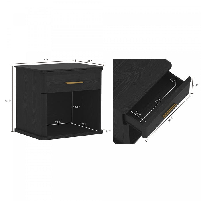 Table de nuit traditionnelle Clifford en noir (1 tiroir)