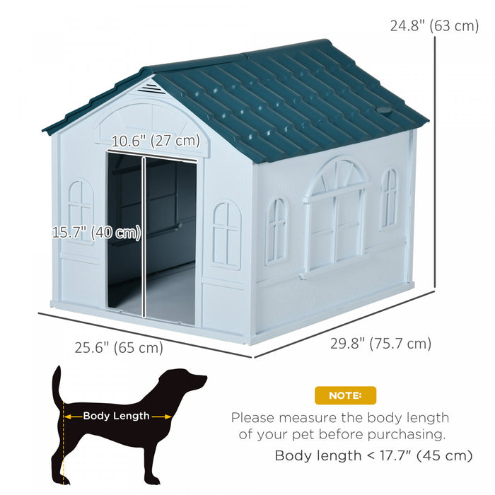 Pawhut Niche D'exterieur En Plastique Pour Chien De 26\", Niche Etanche Avec Bouches D'aeration, Abri Pour Animaux De Petite Et Moyenne Taille, Bleu