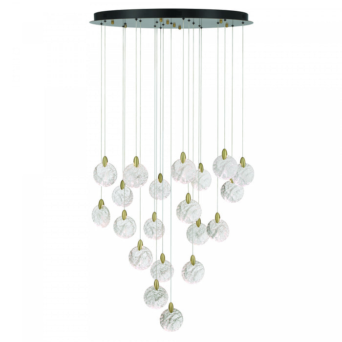 Lustre A 20 lampes A Del Integrees Snowflake, Laiton Satine