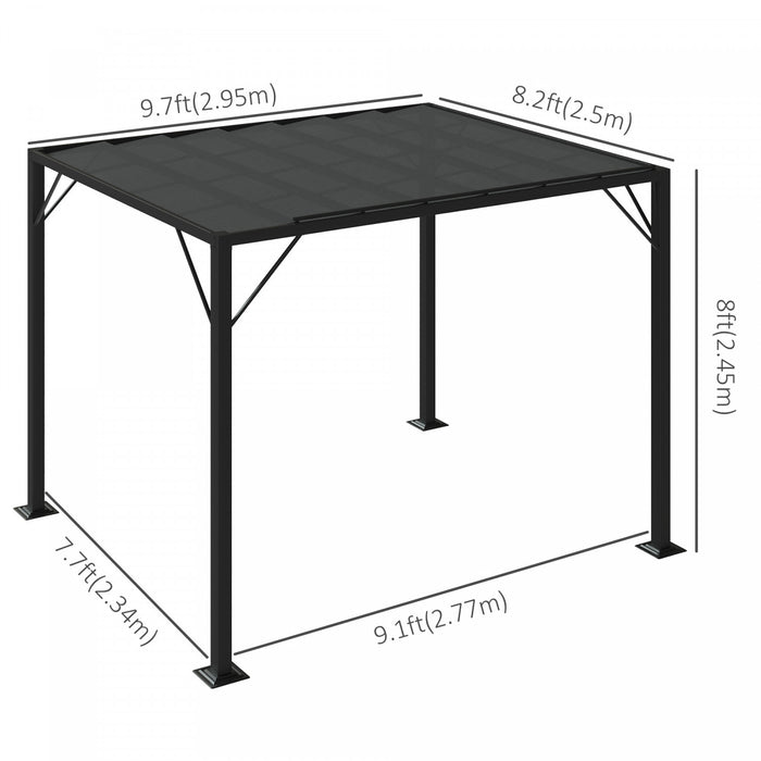 Outsunny Pergola Exterieure A Persiennes 9.5' X 8' En Aluminium Avec Toit En Maille Respirante Reglable, Gris