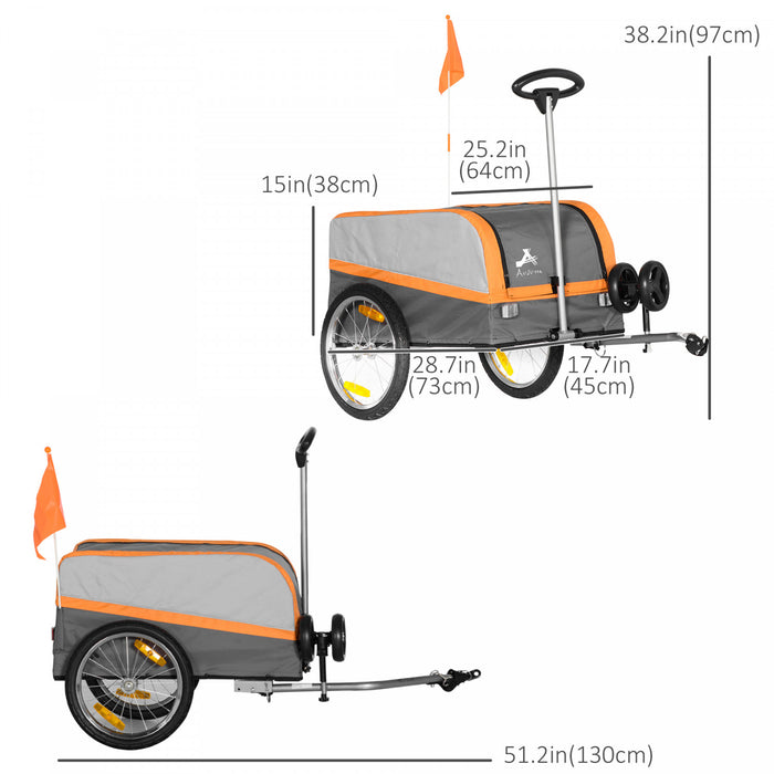 Aosom Remorque De Velo Et Chariot De Chariot, Chariot De Jardin Multi-usage Avec Coffre A Bagages, Grandes Roues De 40,6 Cm A Degagement Rapide, Reflecteurs De Securite, Attelage Et Poignee