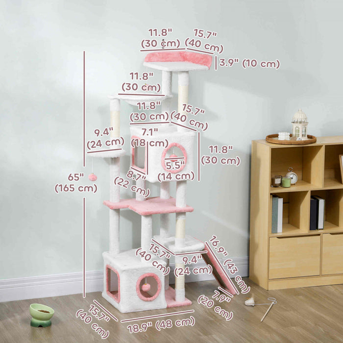 Arbre a chat PawHut de 48 cm, petite tour a chat avec griffoir en sisal, centre d'activites pour chatons avec lit, auto-toilettage, perchoir, balle suspendue, gris