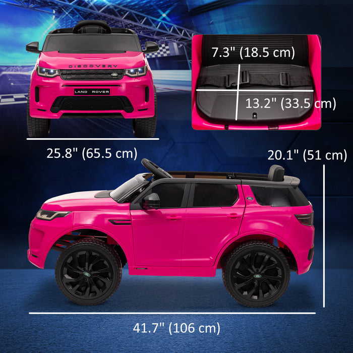 Qaba Land Rover Discovery Sport Voiture Electrique Pour Enfants Alimentee Par Batterie 12 V Avec Telecommande, Demarrage Progressif, Lumieres Led, Klaxon Musical, Rose