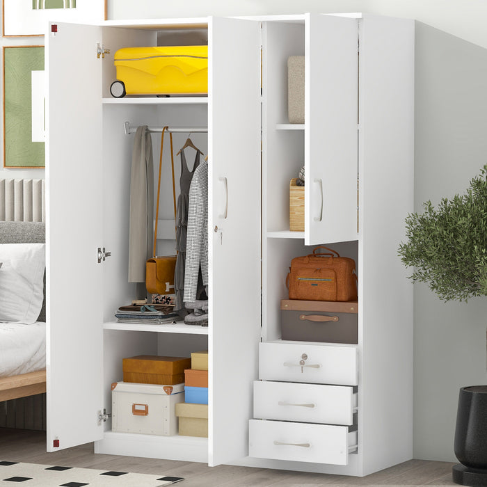 Armoire De Rangement Lydia En Bois De 47,2\" Avec 2 Portes, Etageres Et 3 Tiroirs, Blanche