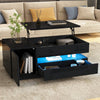 Oliver Height Adjustable Coffee Table with Drawer Cabinet LED Lighting and Storage,Black | Oliver table basse reglable en hauteur – table avec tiroir, placard de rangement et eclairage LED, noir