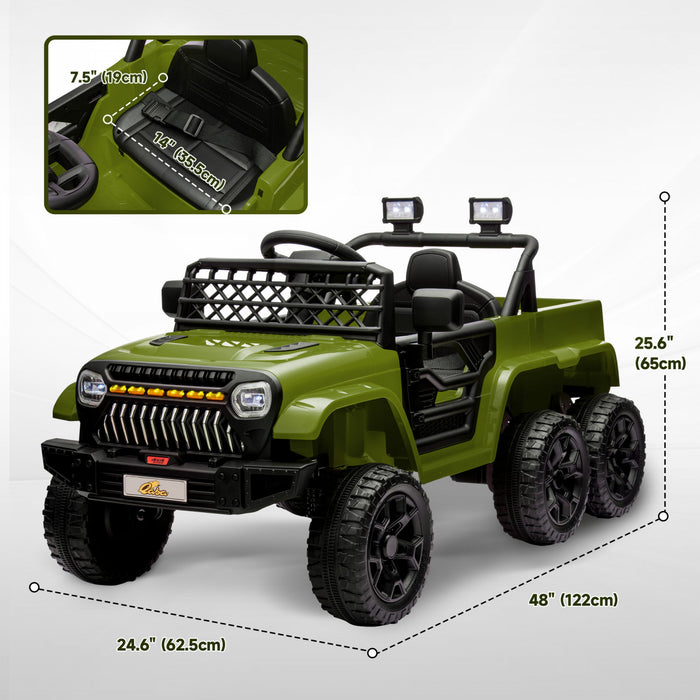 Qaba Voiture Electrique 12v Pour Enfants Avec Telecommande, Suspension A Ressort, Remorque Arriere, Lumiere Led, Musique, Demarrage Progressif, Klaxon, Pour 3-8 Ans, Vert Fonce